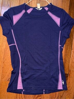 Smartwool Women's Merino Baselayer Colorblock Short Sleeve Purple Tee Top Small